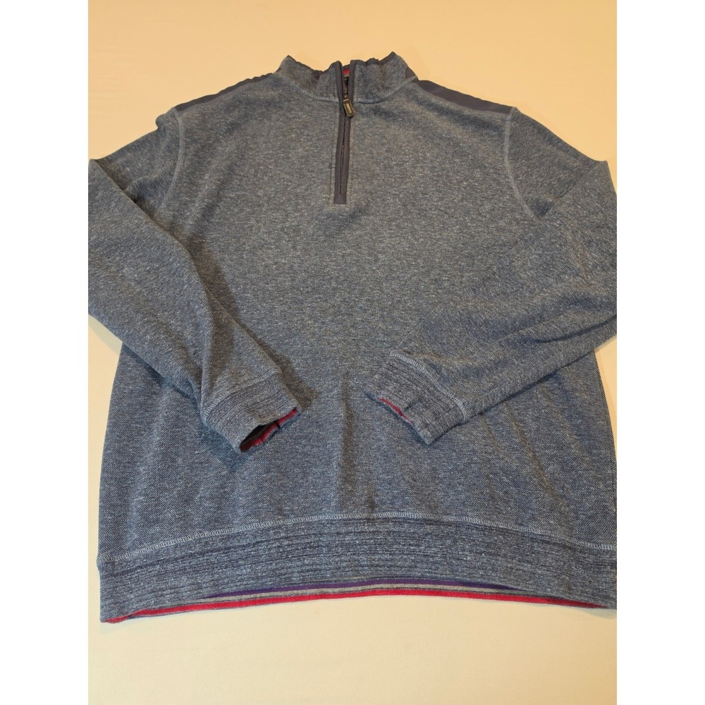 Bugatchi Mens Quarter Zip Pullover Sweater Blue Marled Knit Size Large CF2037